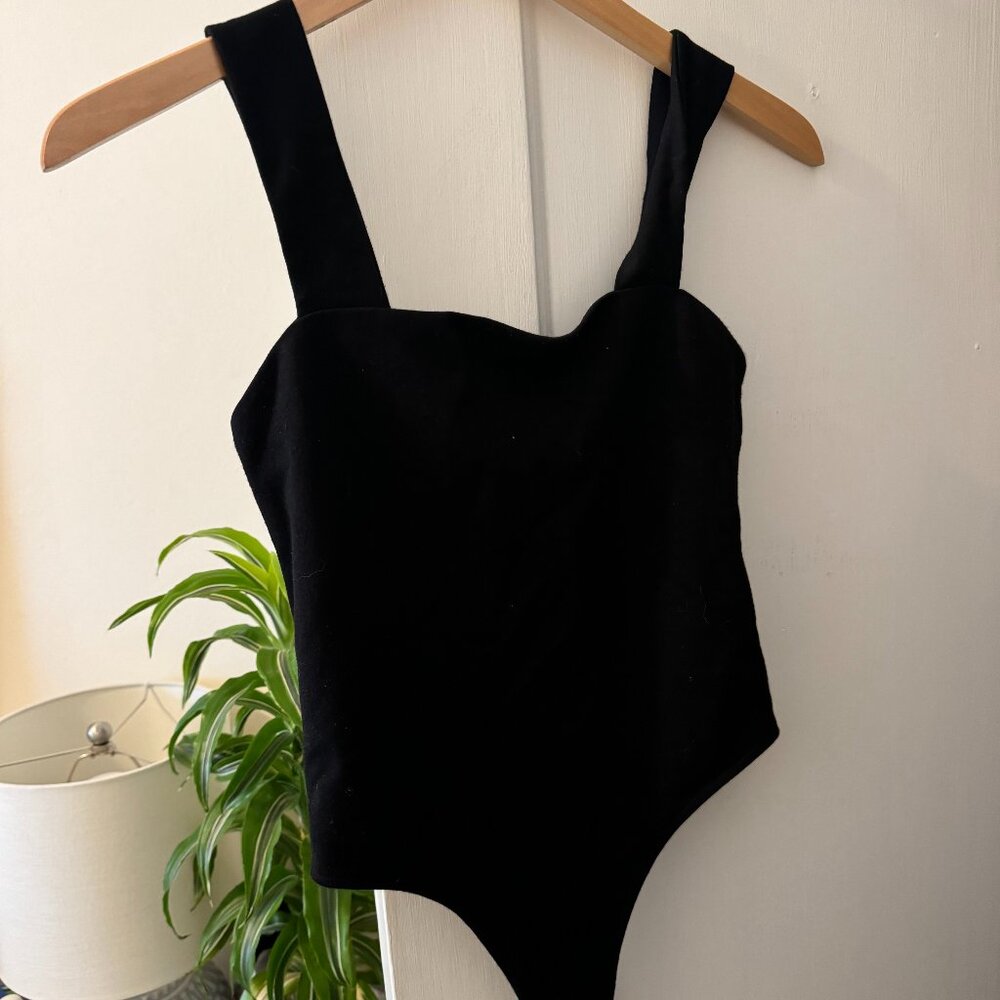 Black No-sleeve Bodycon High Compression Sweetheart Neckline Bodysuit